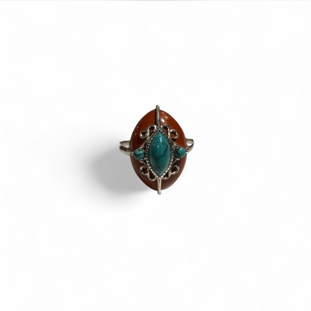 Vintage-Style Red Jasper Turquoise Ring